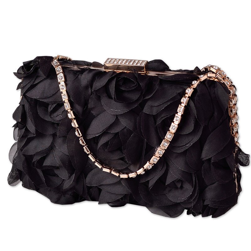 Chiffon Rose Evening Bag | Floral Clutch with Crystal Chain Strap (MAC355) - Mariam's Collection