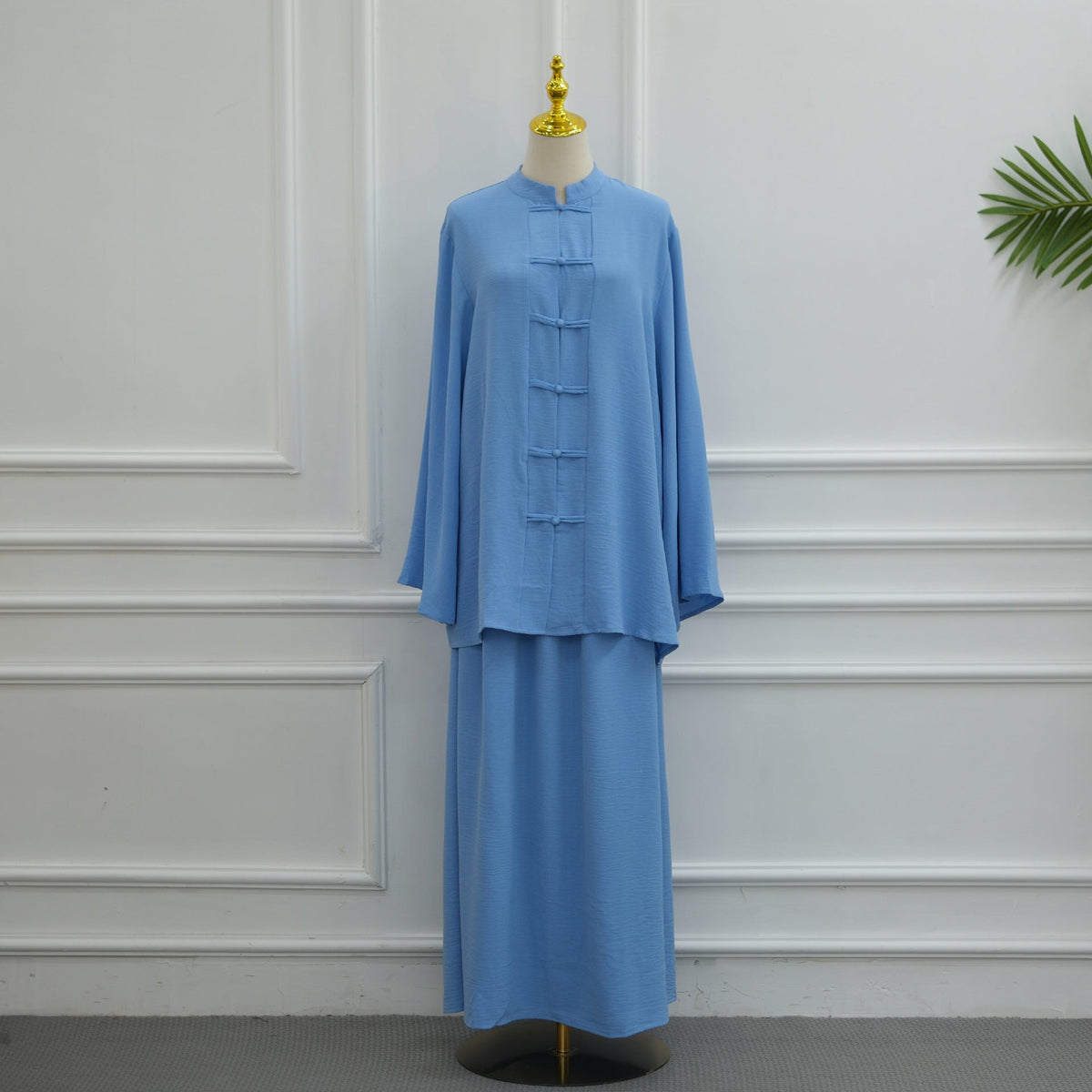 Chinese Frog Button Tunic & Lined Maxi Skirt Two-Piece Set(MS514) - Mariam's Collection
