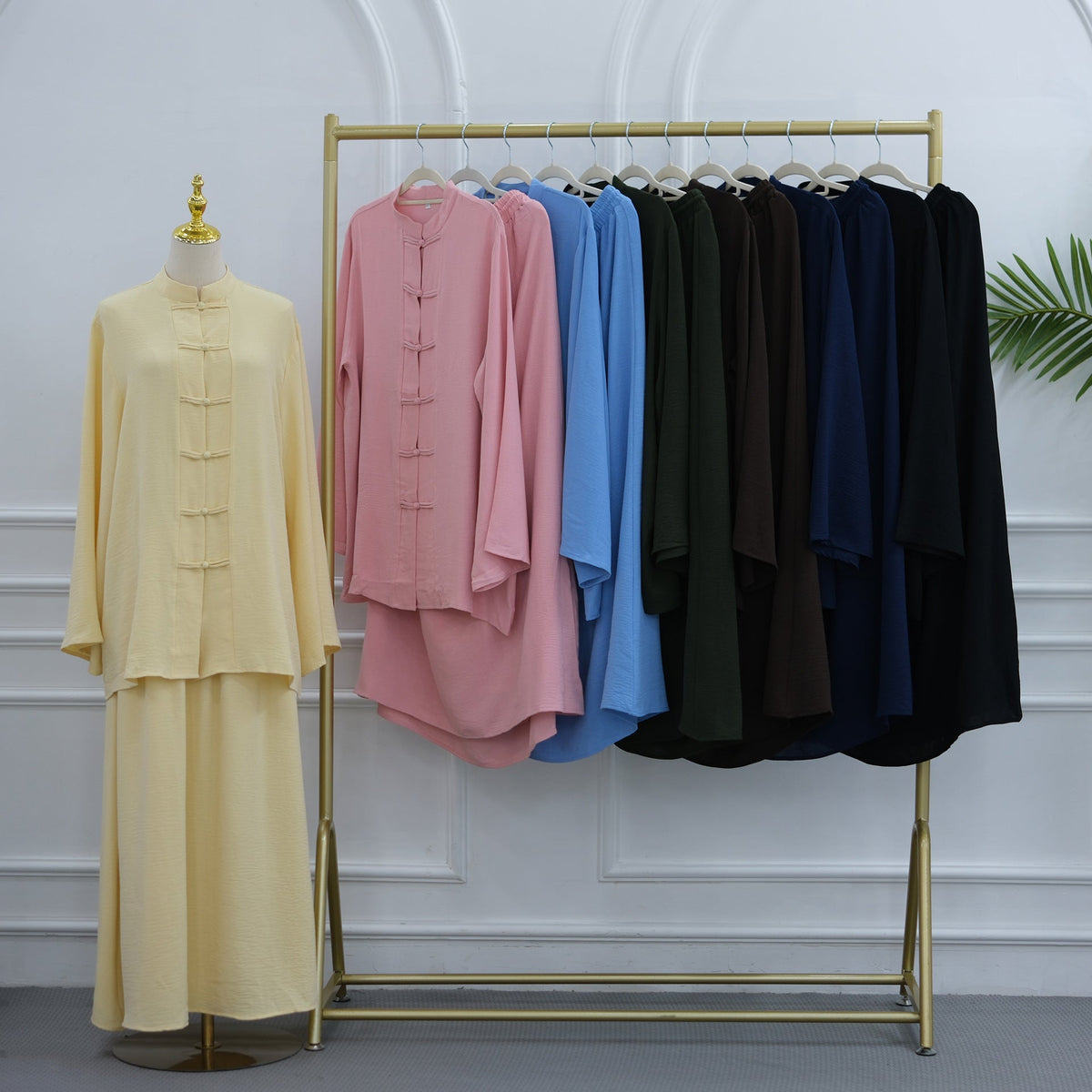 Chinese Frog Button Tunic & Lined Maxi Skirt Two-Piece Set(MS514) - Mariam's Collection