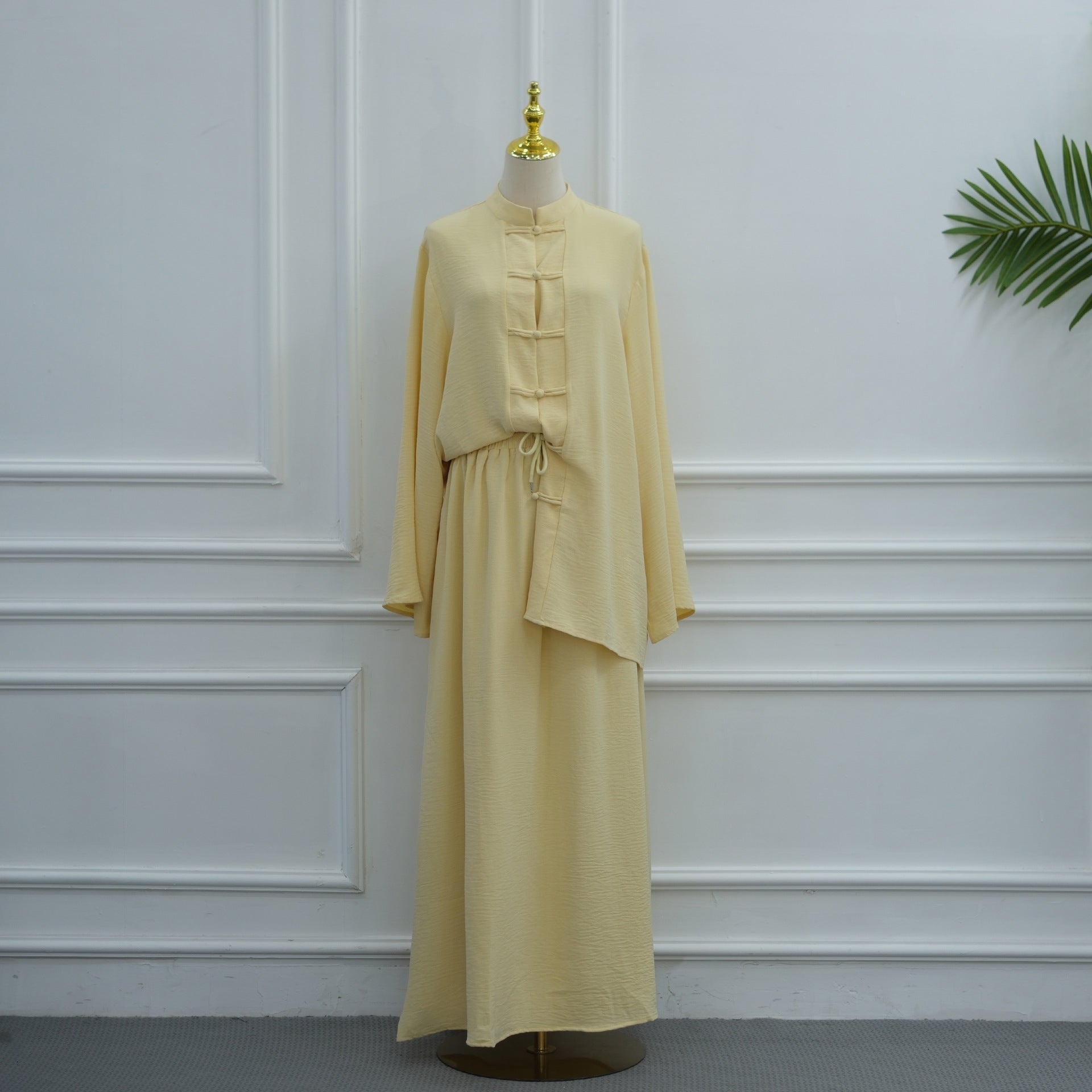 Chinese Frog Button Tunic & Lined Maxi Skirt Two-Piece Set(MS514) - Mariam's Collection