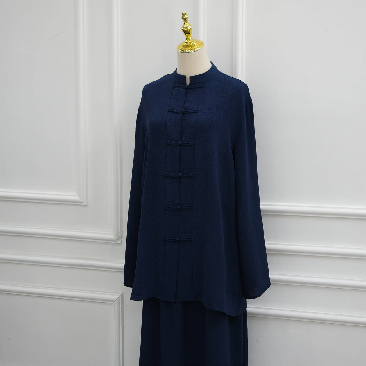 Chinese Frog Button Tunic & Lined Maxi Skirt Two-Piece Set(MS514) - Mariam's Collection