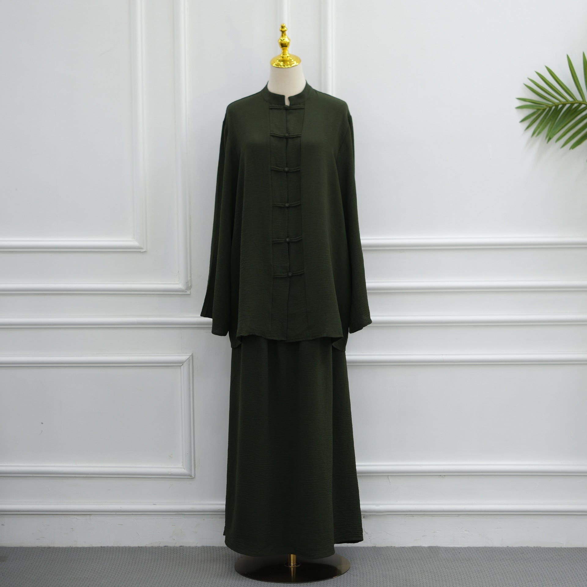 Chinese Frog Button Tunic & Lined Maxi Skirt Two-Piece Set(MS514) - Mariam's Collection