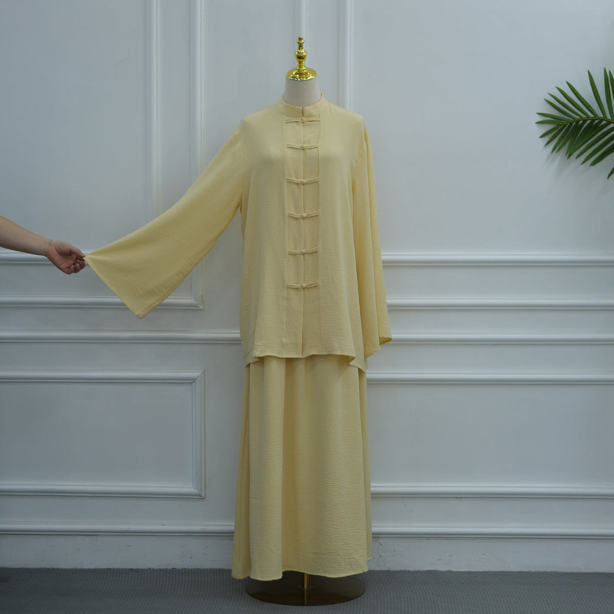 Chinese Frog Button Tunic & Lined Maxi Skirt Two-Piece Set(MS514) - Mariam's Collection