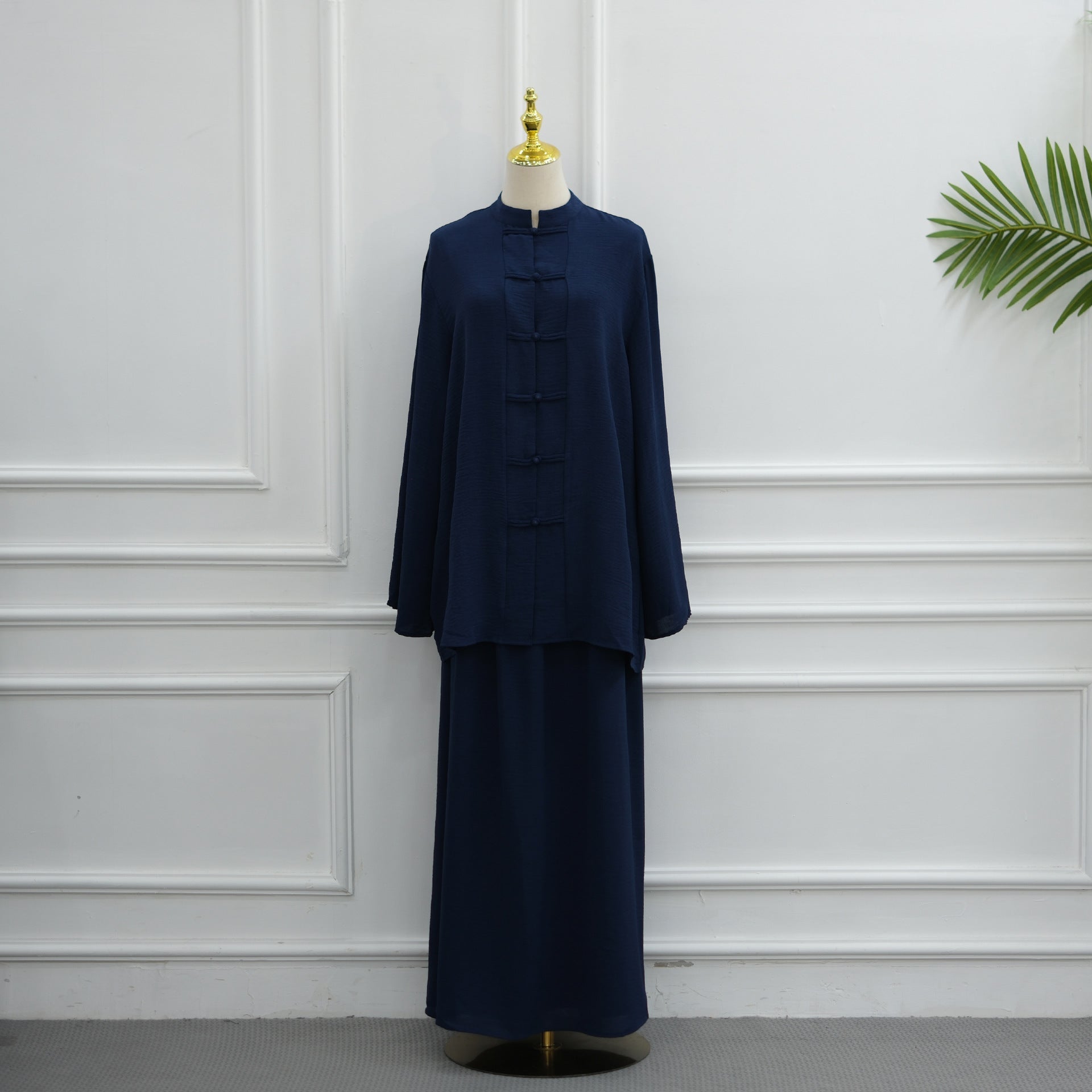 Chinese Frog Button Tunic & Lined Maxi Skirt Two-Piece Set(MS514) - Mariam's Collection