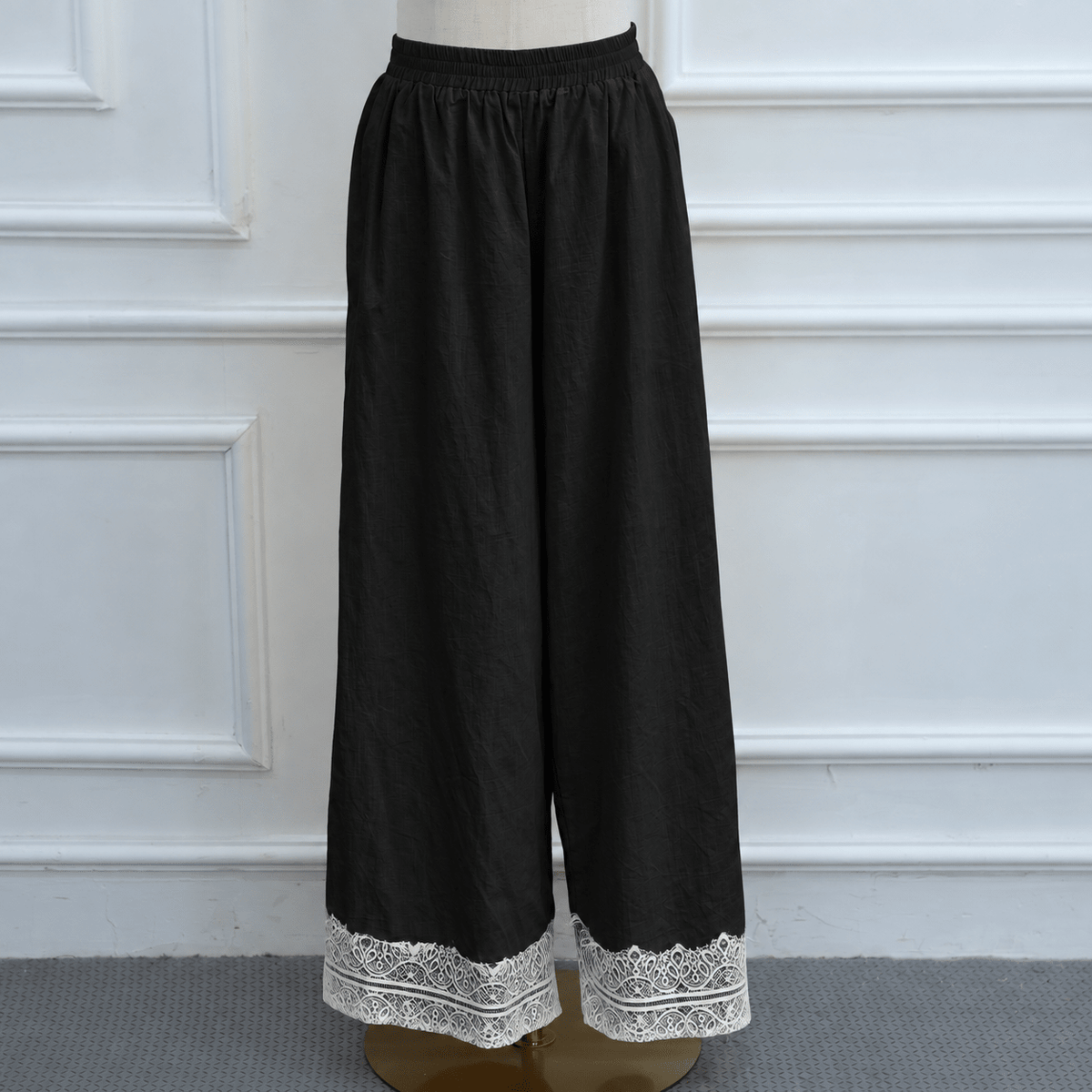 Chinese-Inspired Frog Button Lace Tunic & Wide-Leg Pants Set(MS572) - Mariam's Collection