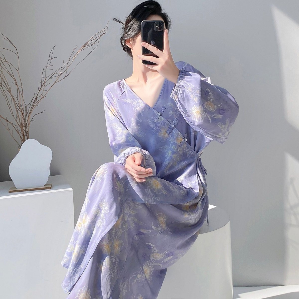 Chinese Style Jacquard & Print Maxi Wrap Dress(MS424) - Mariam's Collection