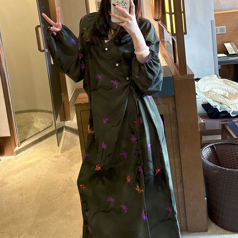 Chinese Style Jacquard & Print Maxi Wrap Dress(MS424) - Mariam's Collection