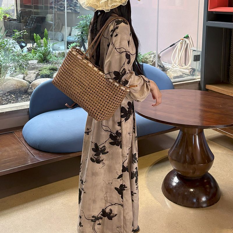 Chinese Style Jacquard & Print Maxi Wrap Dress(MS424) - Mariam's Collection