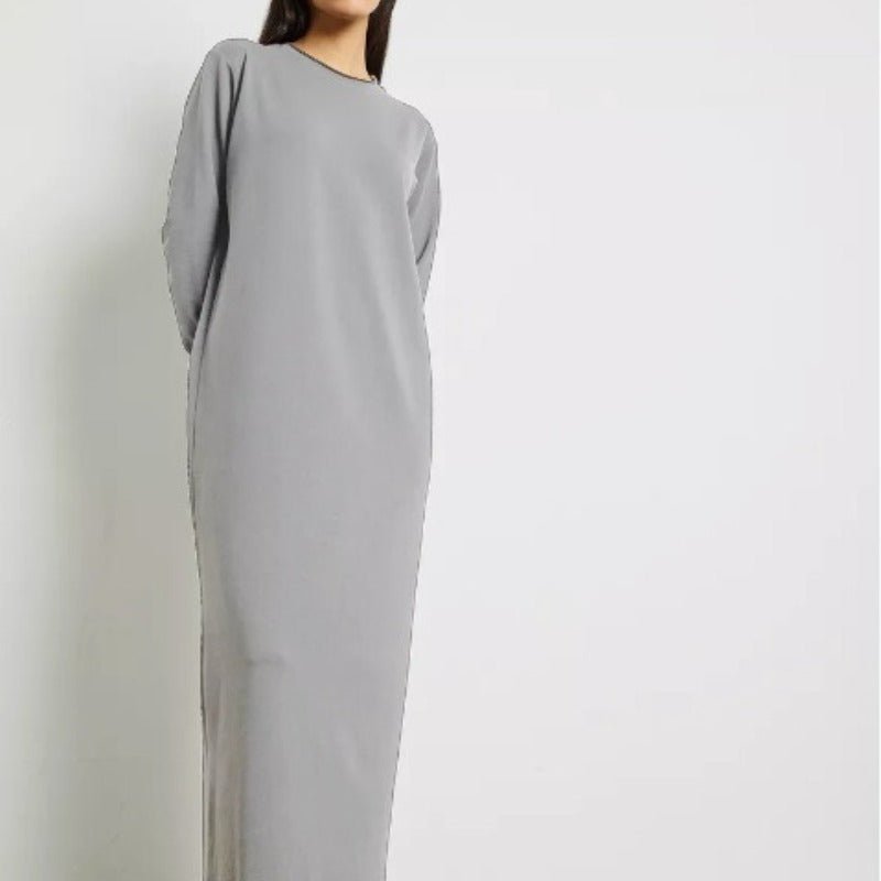 Classic Cotton Pullover Maxi Dress | Round Neck Long Sleeve Solid Color Dress(MA317) - Mariam's Collection