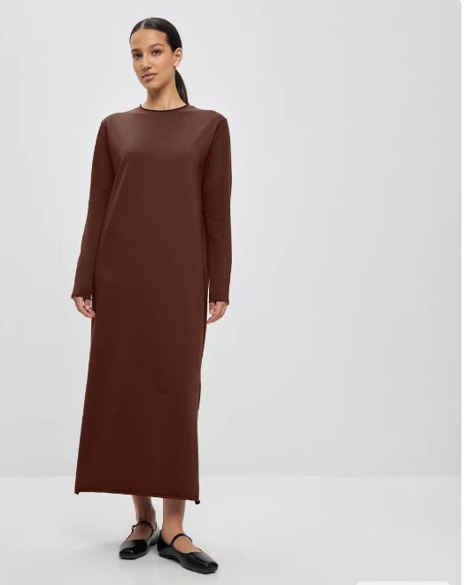 Classic Cotton Pullover Maxi Dress | Round Neck Long Sleeve Solid Color Dress(MA317) - Mariam's Collection