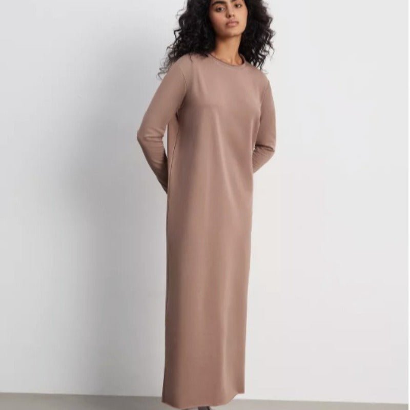 Classic Cotton Pullover Maxi Dress | Round Neck Long Sleeve Solid Color Dress(MA317) - Mariam's Collection