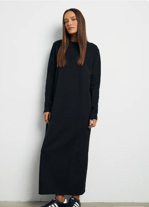 Classic Cotton Pullover Maxi Dress | Round Neck Long Sleeve Solid Color Dress(MA317) - Mariam's Collection