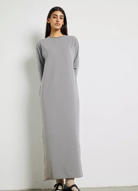 Classic Cotton Pullover Maxi Dress | Round Neck Long Sleeve Solid Color Dress(MA317) - Mariam's Collection