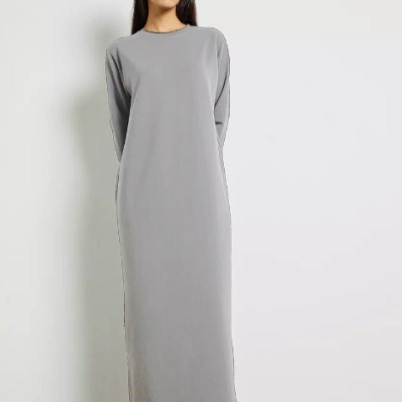 Classic Cotton Pullover Maxi Dress | Round Neck Long Sleeve Solid Color Dress(MA317) - Mariam's Collection
