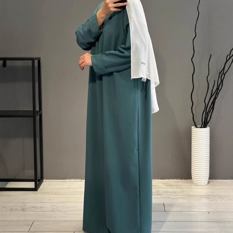 Classic Round Neck Pullover Maxi Dress | Minimalist Solid Color Fall Winter Dress(MA318) - Mariam's Collection
