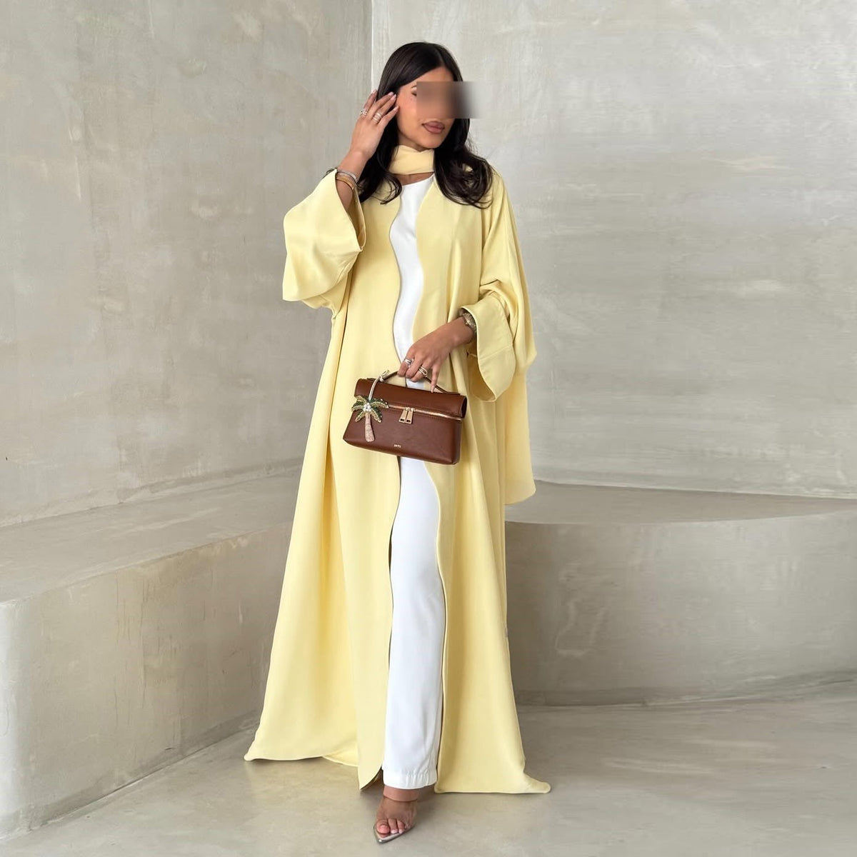 Collarless Open Front Abaya – Lemon Yellow Summer Abaya