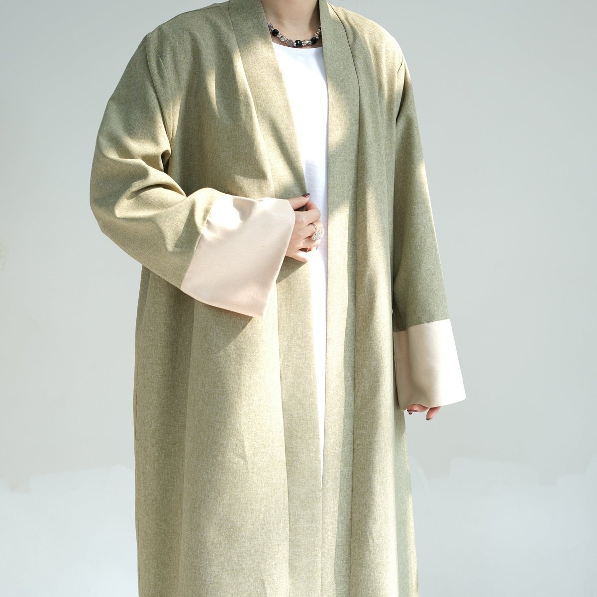 Color Blocking Sleeves Maxi Open Abaya (MOA038) - Mariam's Collection