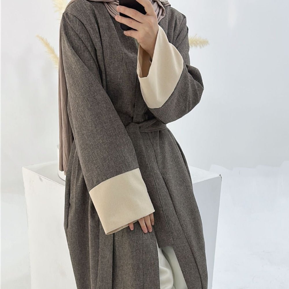 Color Blocking Sleeves Maxi Open Abaya (MOA038) - Mariam's Collection