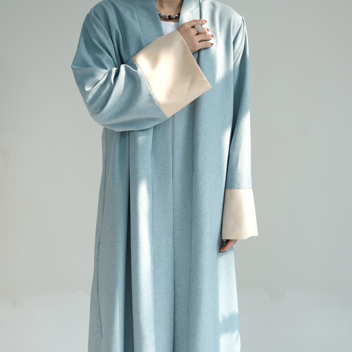 Color Blocking Sleeves Maxi Open Abaya (MOA038) - Mariam's Collection
