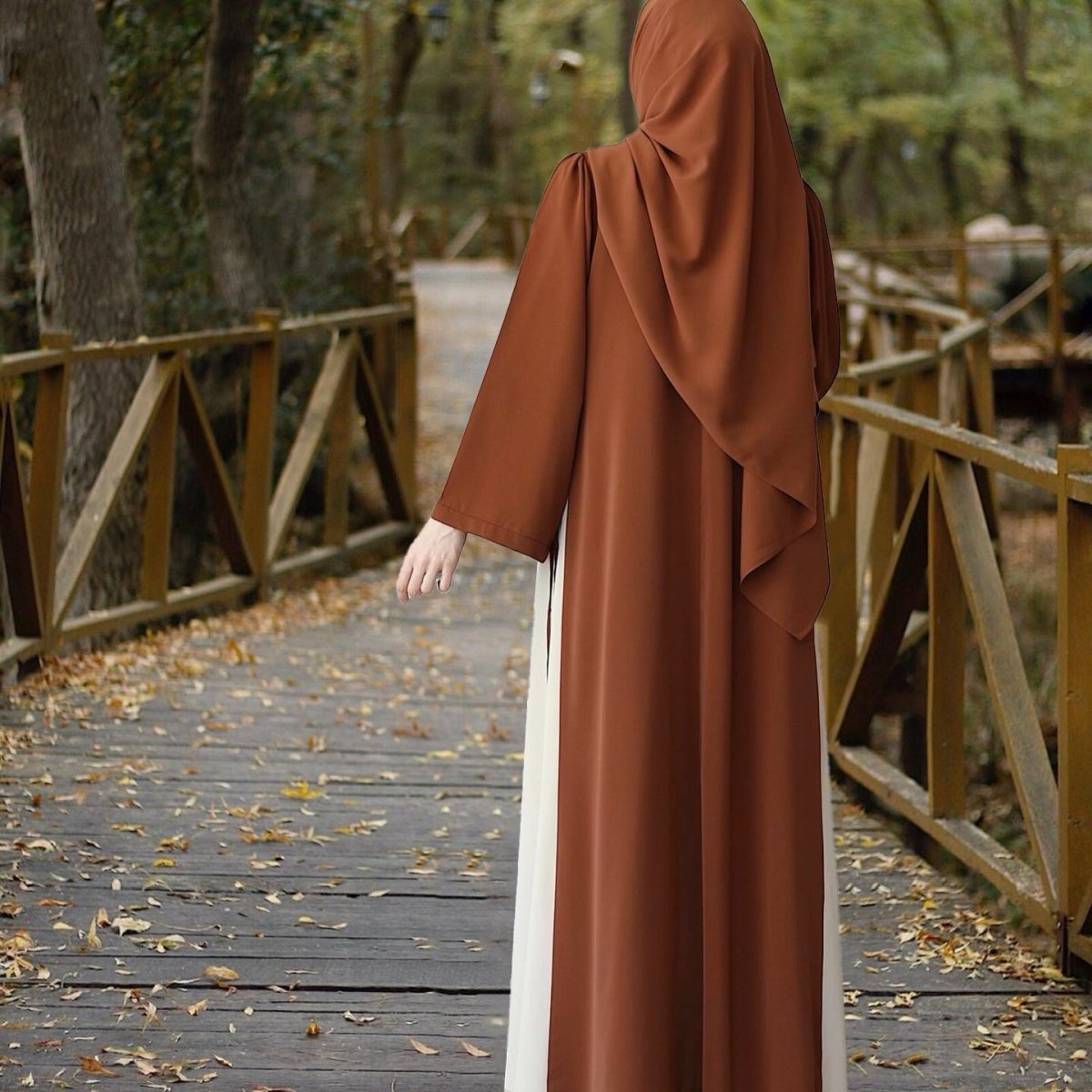 Colorblock Side - Tie Abaya | Two - Tone Round Neck Maxi Dress(MA362) - Mariam's Collection