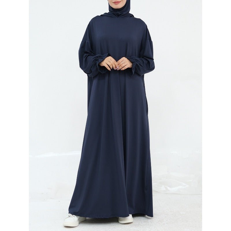 Comfortable Milk Silk Hooded Maxi Dress with Pockets | Elastic Cuff Long Sleeve Dress(MA321) - Mariam's Collection