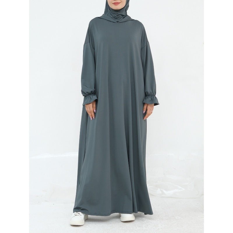Comfortable Milk Silk Hooded Maxi Dress with Pockets | Elastic Cuff Long Sleeve Dress(MA321) - Mariam's Collection