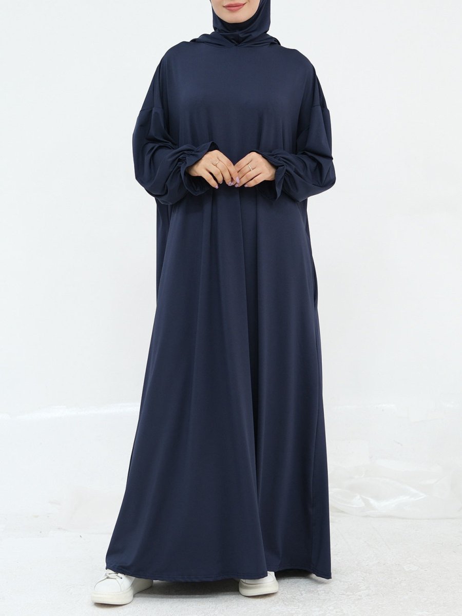 Comfortable Milk Silk Hooded Maxi Dress with Pockets | Elastic Cuff Long Sleeve Dress(MA321) - Mariam's Collection