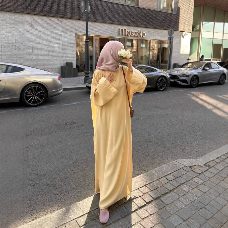 Comfortable Solid Color Abaya & Loose Pants Set | 2-Piece Casual Modest Abaya Outfit