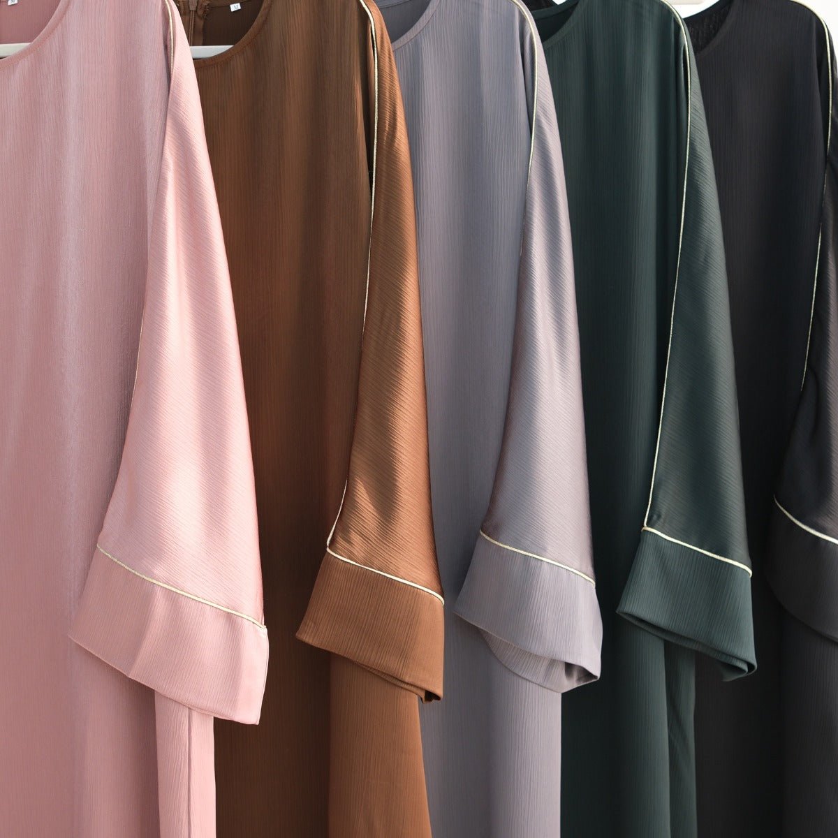 Contrast Colour Trimmed Robe - Modest Casual Dress with Flared Sleeves(MA280) - Mariam's Collection
