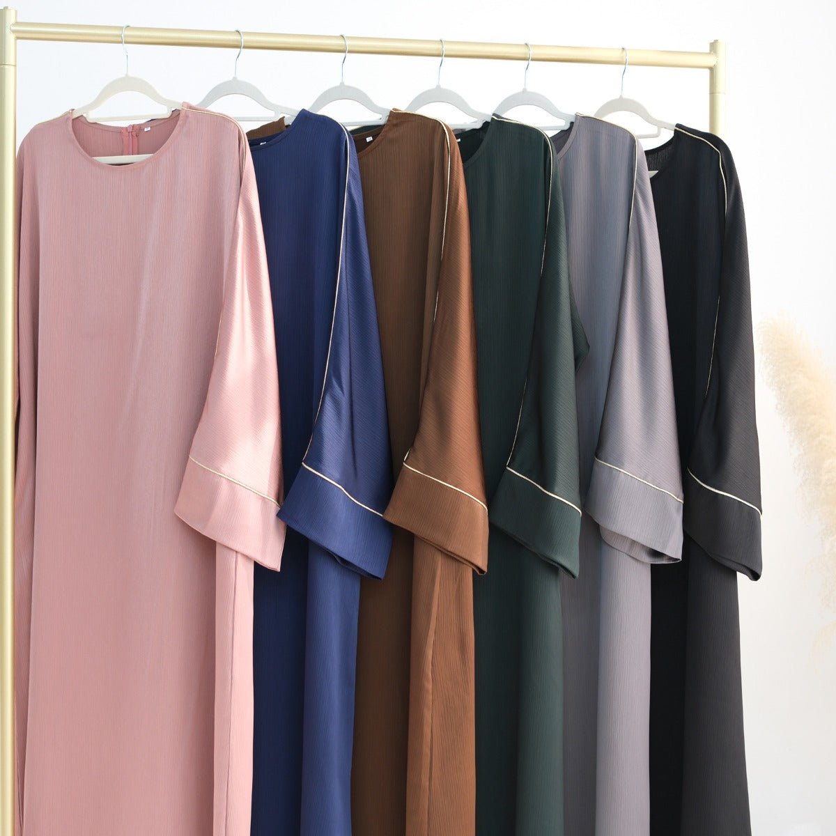 Contrast Colour Trimmed Robe - Modest Casual Dress with Flared Sleeves(MA280) - Mariam's Collection