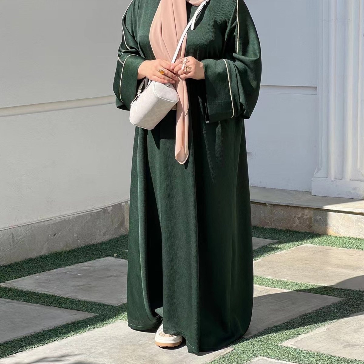 Contrast Colour Trimmed Robe - Modest Casual Dress with Flared Sleeves(MA280) - Mariam's Collection