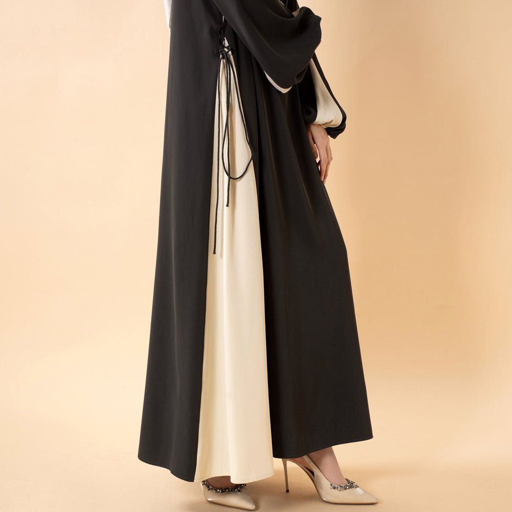 Contrast Panel Abaya with Drawstring Detail & Balloon Sleeves(MA421) - Mariam's Collection