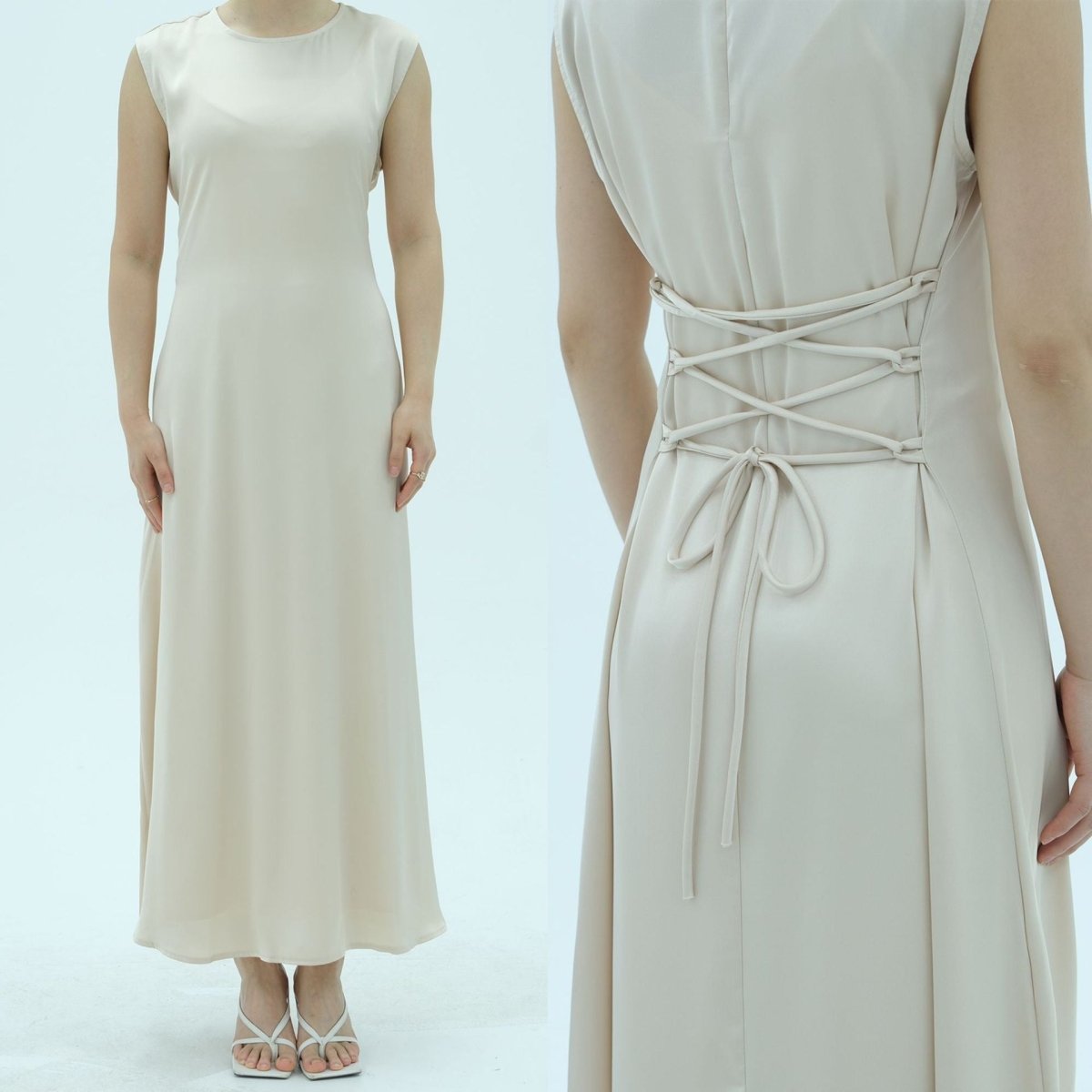Corset-Back Lace-Up Sleeveless Maxi Dress(MS472) - Mariam's Collection