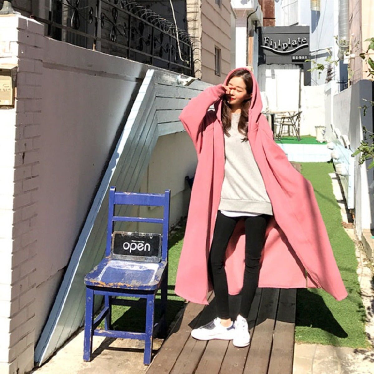 Cotton Fleece Zip Up Hooded Longline Cardigan Coat with Side Slits | Casual Streetwear Jacket(MS109) - Mariam's Collection