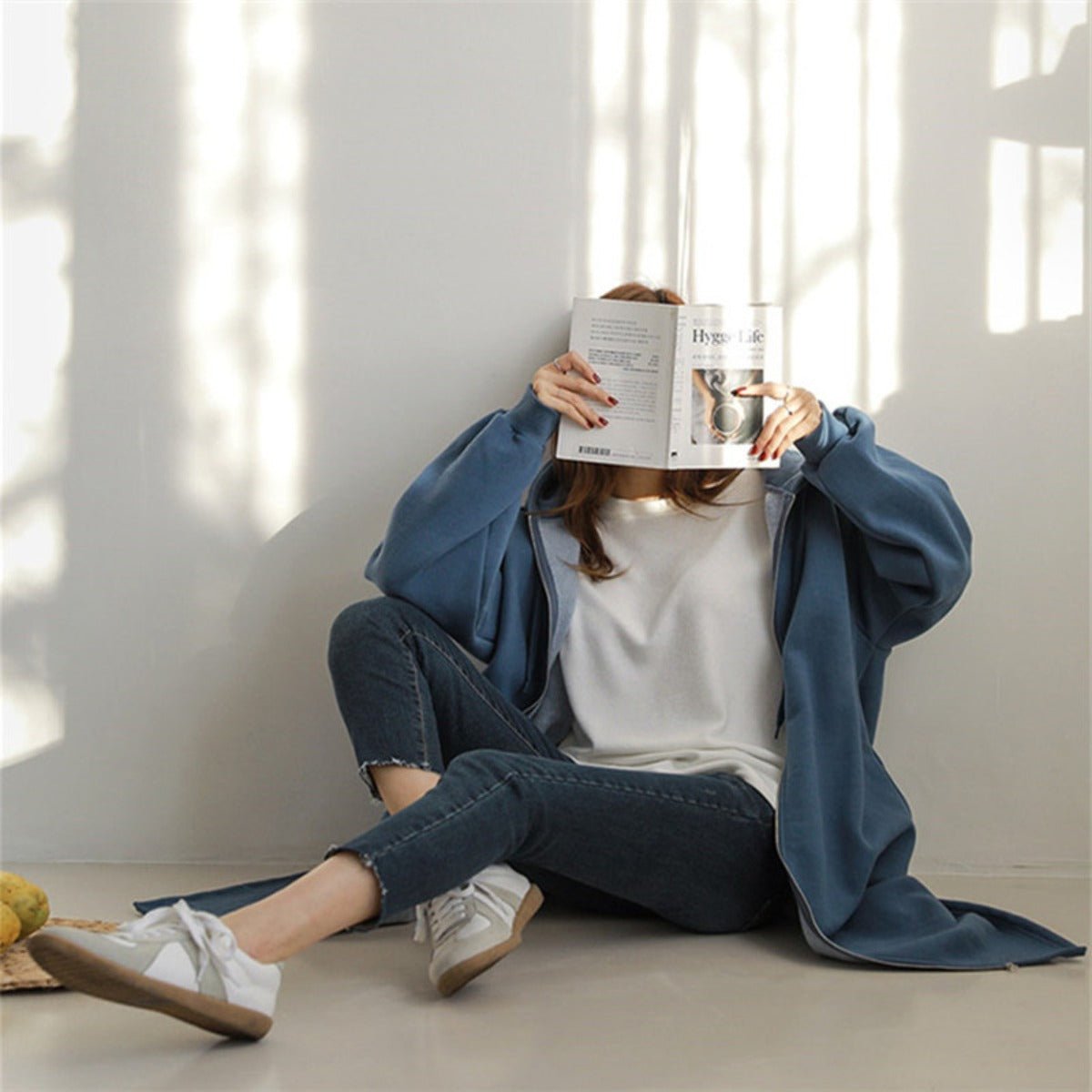 Cotton Fleece Zip Up Hooded Longline Cardigan Coat with Side Slits | Casual Streetwear Jacket(MS109) - Mariam's Collection