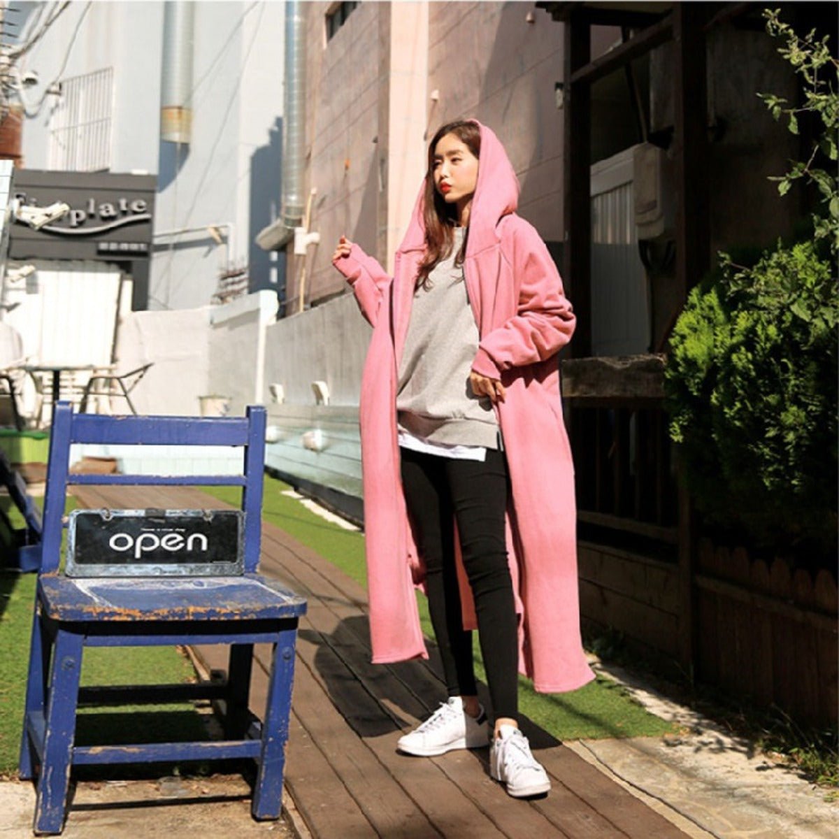 Cotton Fleece Zip Up Hooded Longline Cardigan Coat with Side Slits | Casual Streetwear Jacket(MS109) - Mariam's Collection