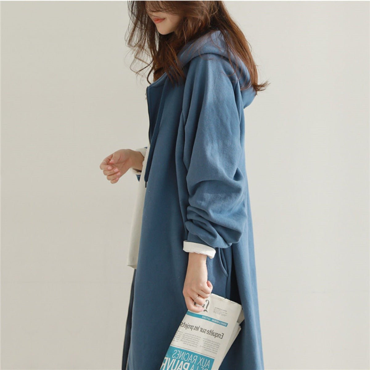 Cotton Fleece Zip Up Hooded Longline Cardigan Coat with Side Slits | Casual Streetwear Jacket(MS109) - Mariam's Collection