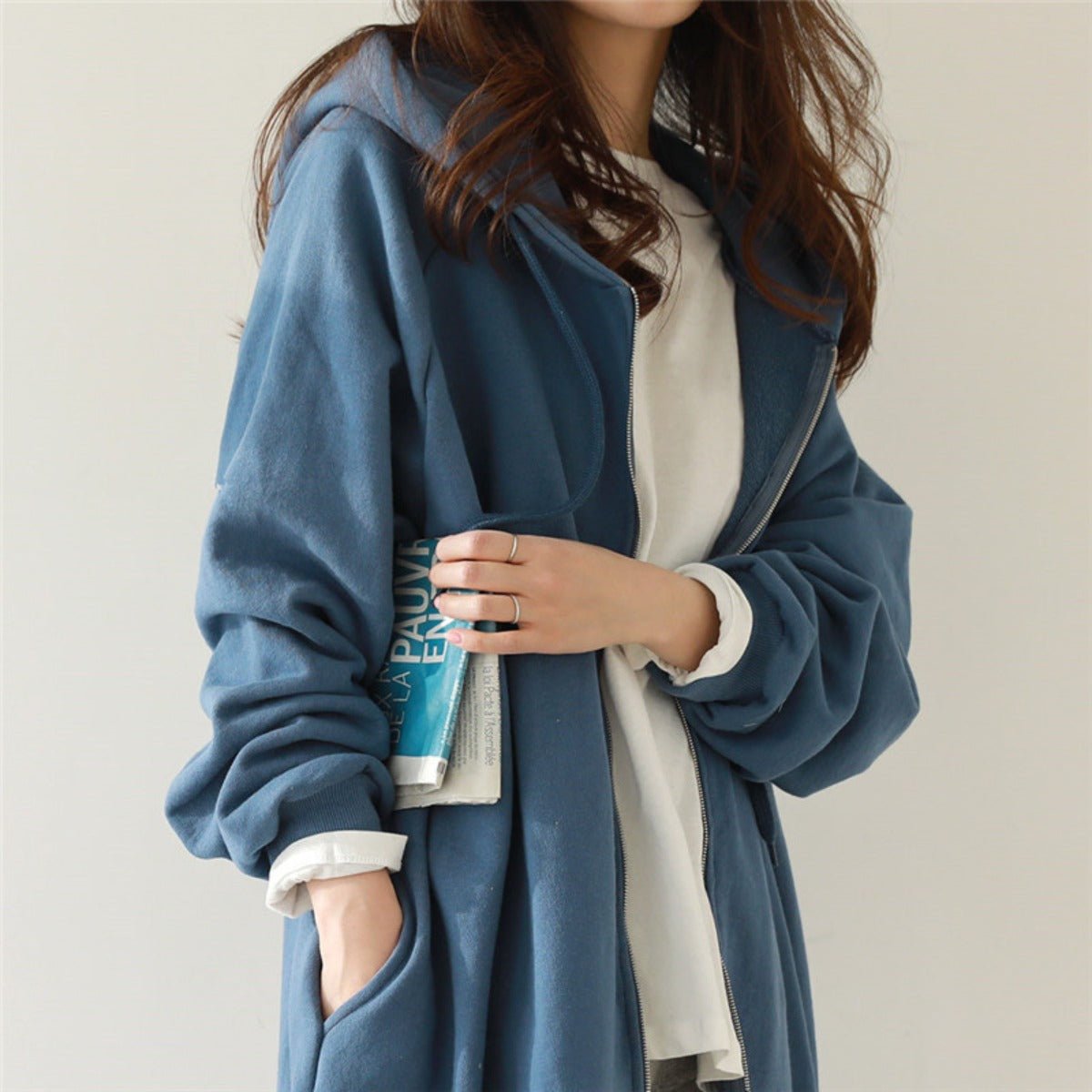 Cotton Fleece Zip Up Hooded Longline Cardigan Coat with Side Slits | Casual Streetwear Jacket(MS109) - Mariam's Collection