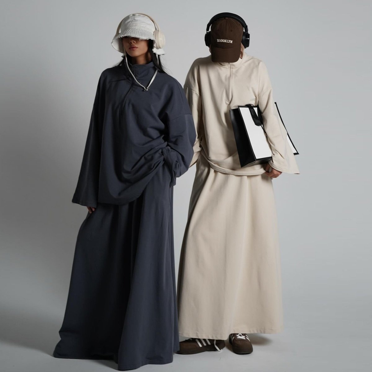 Cotton Half-Zip Top & Maxi Skirt Set(MS441) - Mariam's Collection