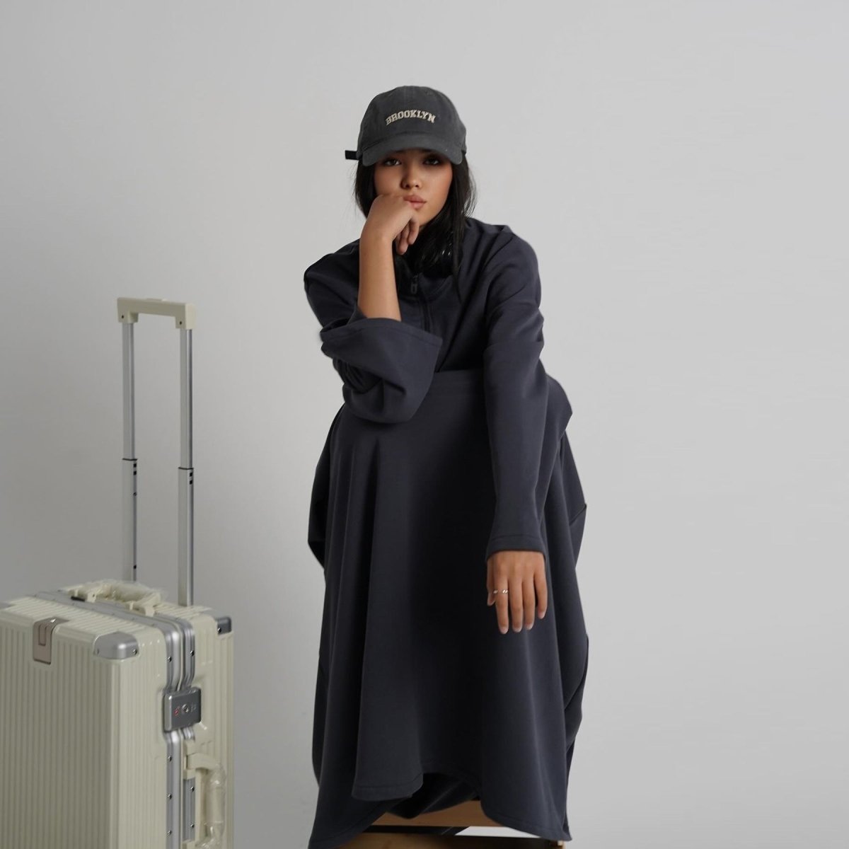 Cotton Half-Zip Top & Maxi Skirt Set(MS441) - Mariam's Collection