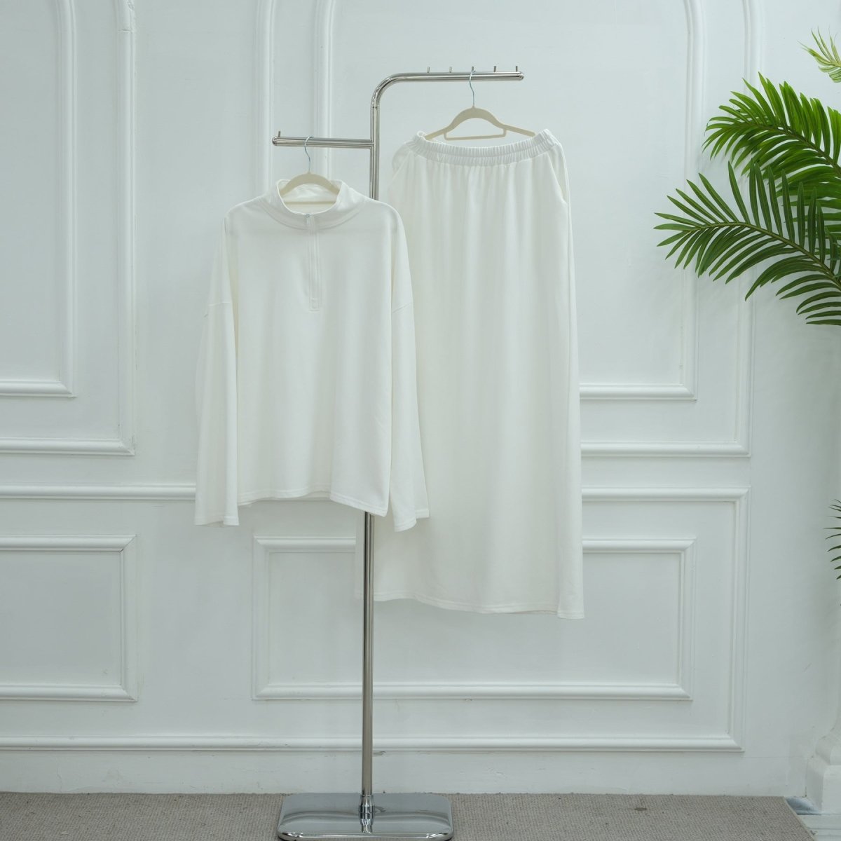 Cotton Half-Zip Top & Maxi Skirt Set(MS441) - Mariam's Collection