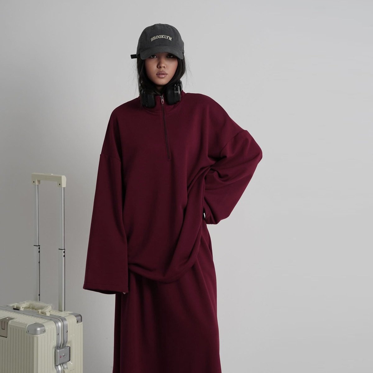 Cotton Half-Zip Top & Maxi Skirt Set(MS441) - Mariam's Collection