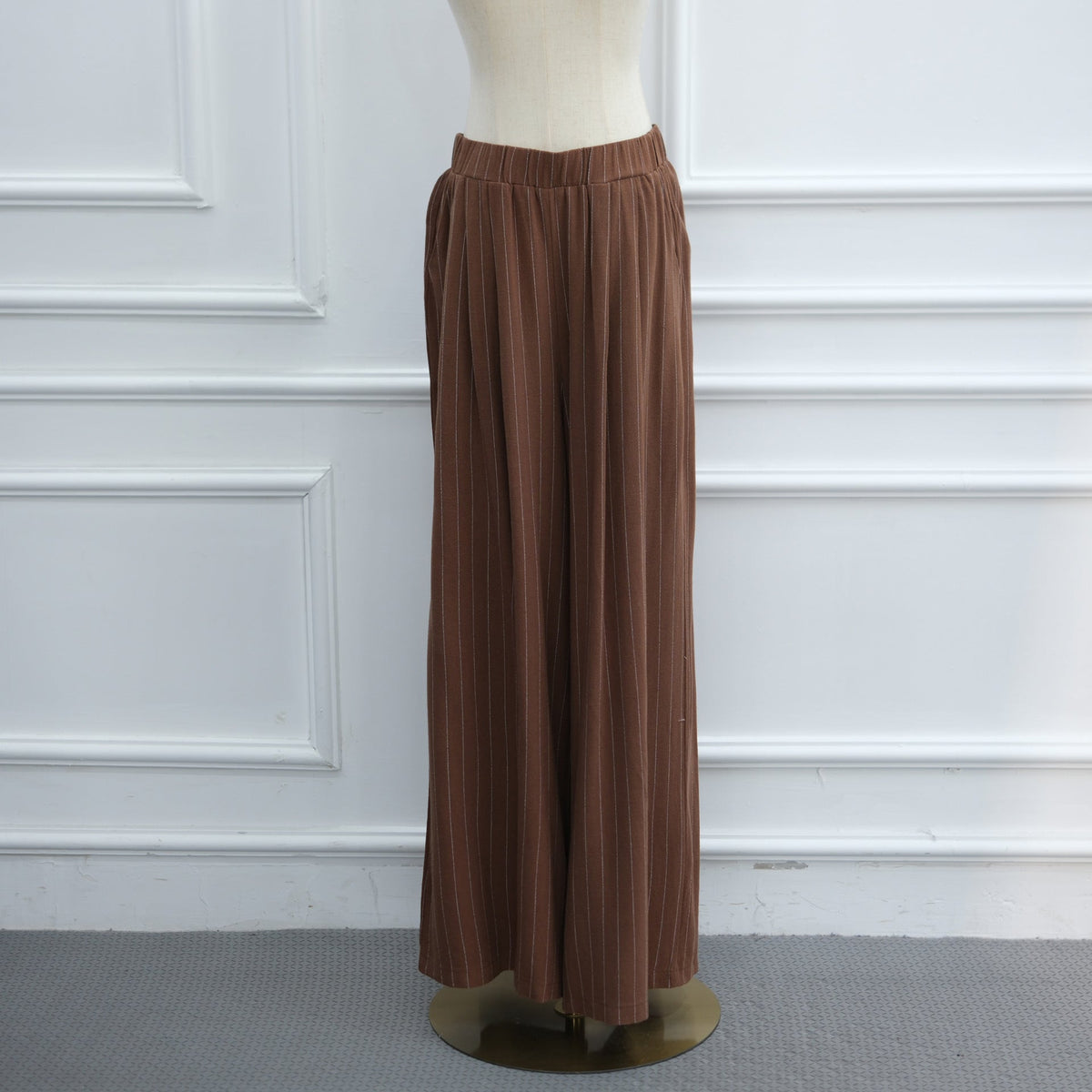 Cotton-Linen-Effect Pinstripe Tunic & Wide-Leg Pants Set(MS594) - Mariam's Collection