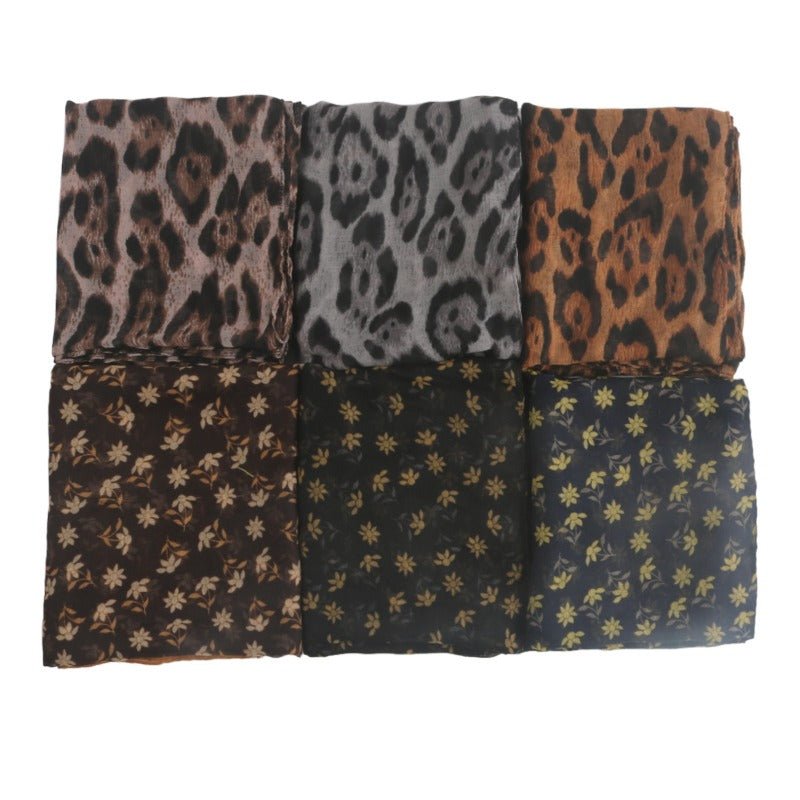 Cotton Linen Print Floral & Leopard Pattern Hijab Scarf(MH151) - Mariam's Collection