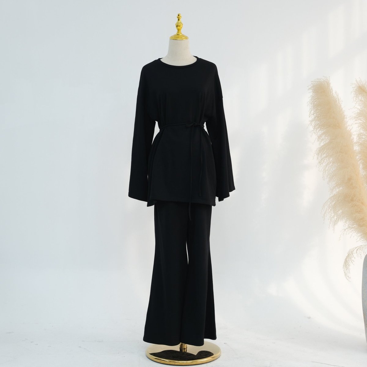 Cotton Two - Piece Set | Belted Tunic Top & Pants(MS279) - Mariam's Collection