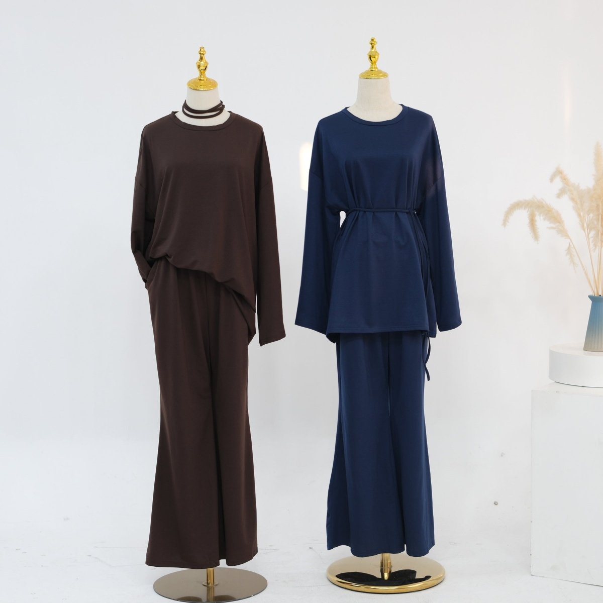 Cotton Two - Piece Set | Belted Tunic Top & Pants(MS279) - Mariam's Collection