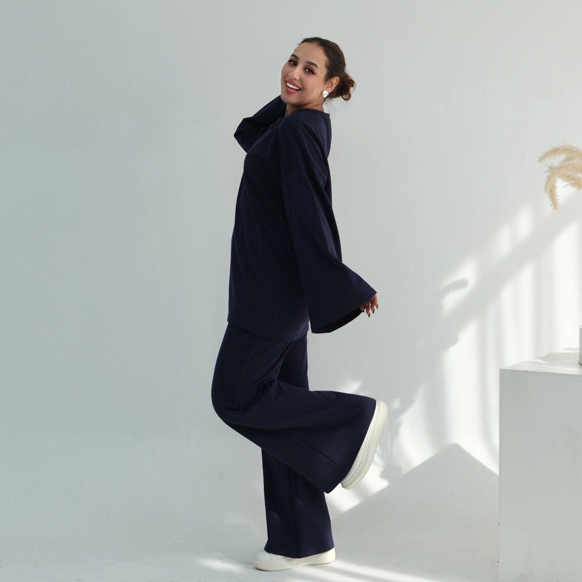 Cotton Two - Piece Set | Belted Tunic Top & Pants(MS279) - Mariam's Collection