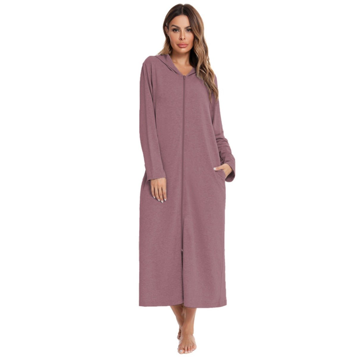 Cozy Longline Zip - Up Cardigan with Pockets | Home Wear Comfort(MS110) - Mariam's Collection