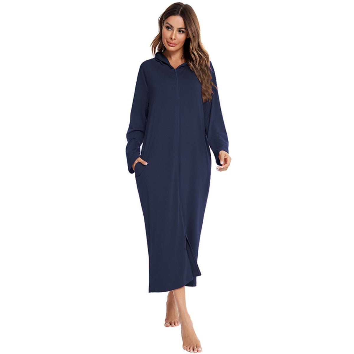 Cozy Longline Zip - Up Cardigan with Pockets | Home Wear Comfort(MS110) - Mariam's Collection