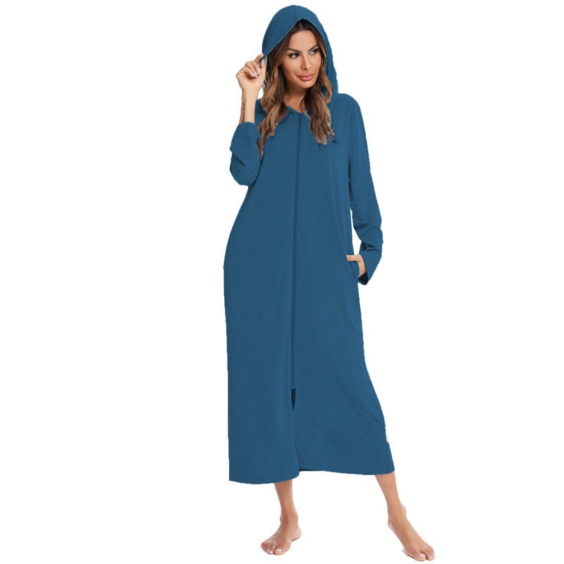 Cozy Longline Zip - Up Cardigan with Pockets | Home Wear Comfort(MS110) - Mariam's Collection
